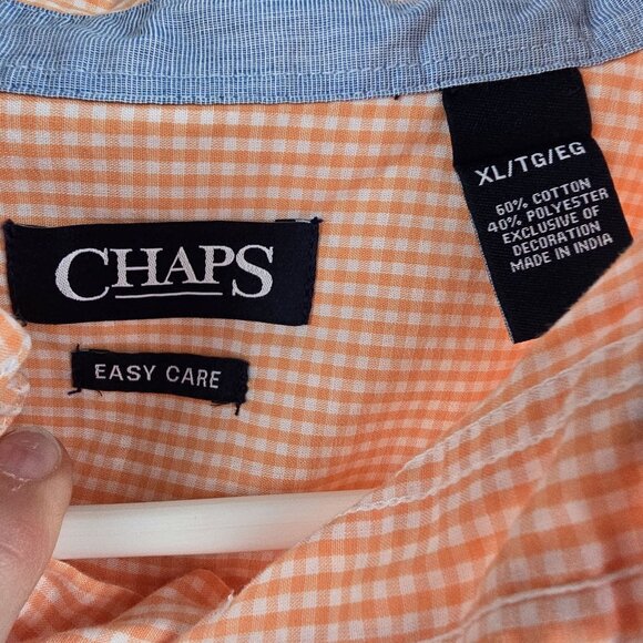 Chaps Mens Orange Gingham Check Button-Up Shirt XL Easy Care Cotton Blend - Picture 3 of 8
